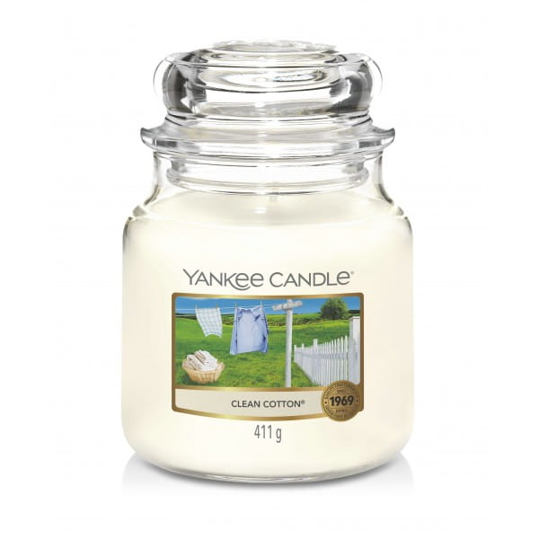 ŚWIECA ZAPACHOWA YANKEE CANDLE ŚREDNIA CLEAN COTTON