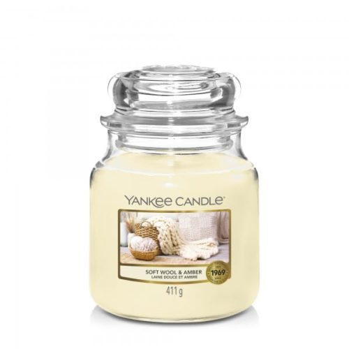 ŚWIECA ZAPACHOWA YANKEE CANDLE ŚREDNIA SOFT WOOL AND AMBER